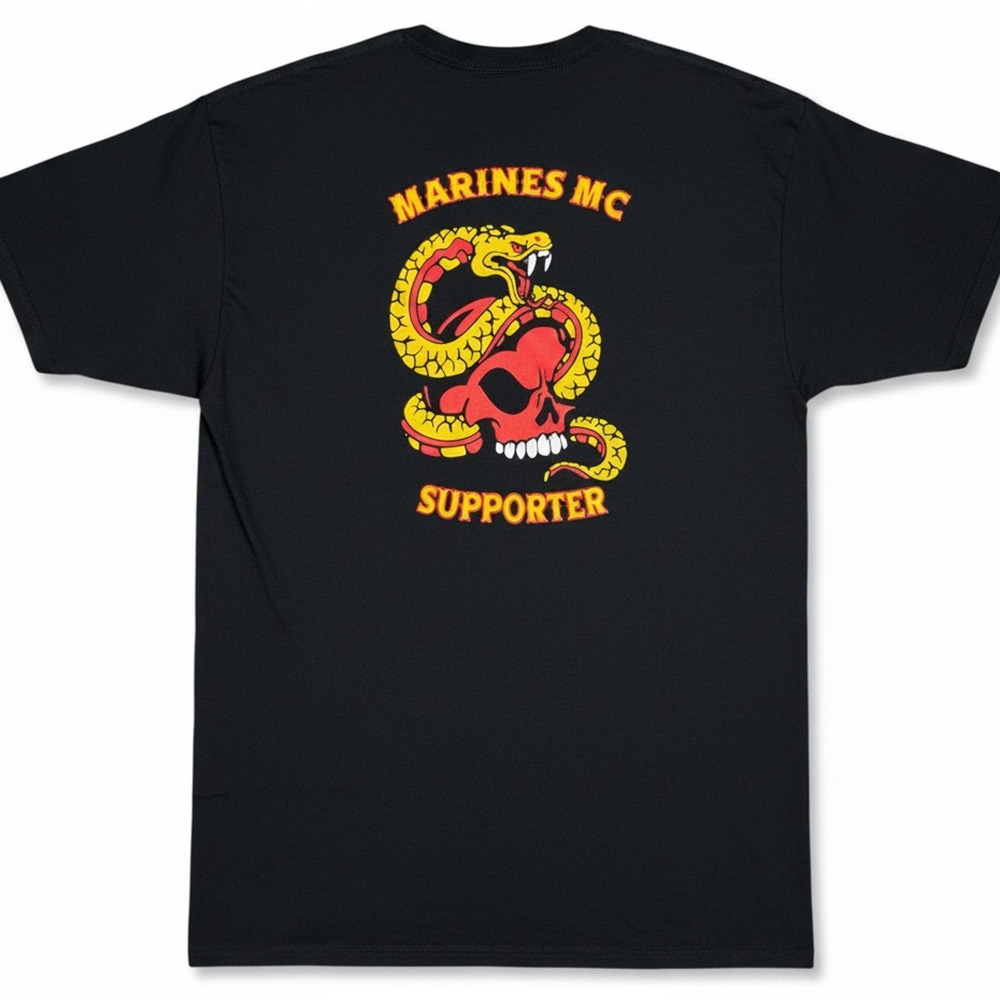 Marines Biker Skull Snake Military Mens Large Black T-Shirt MC Supporter Arizona